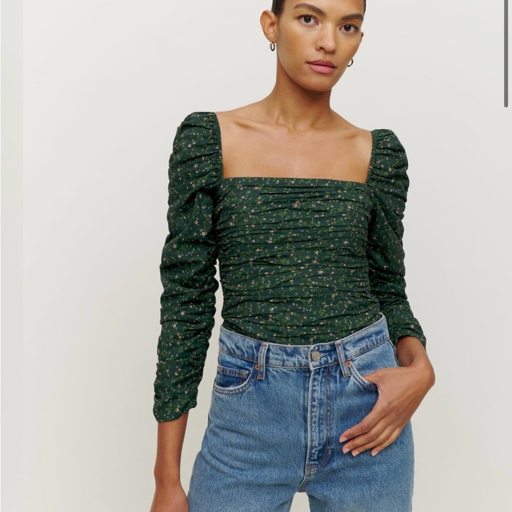 Green floral Reformation Joi top